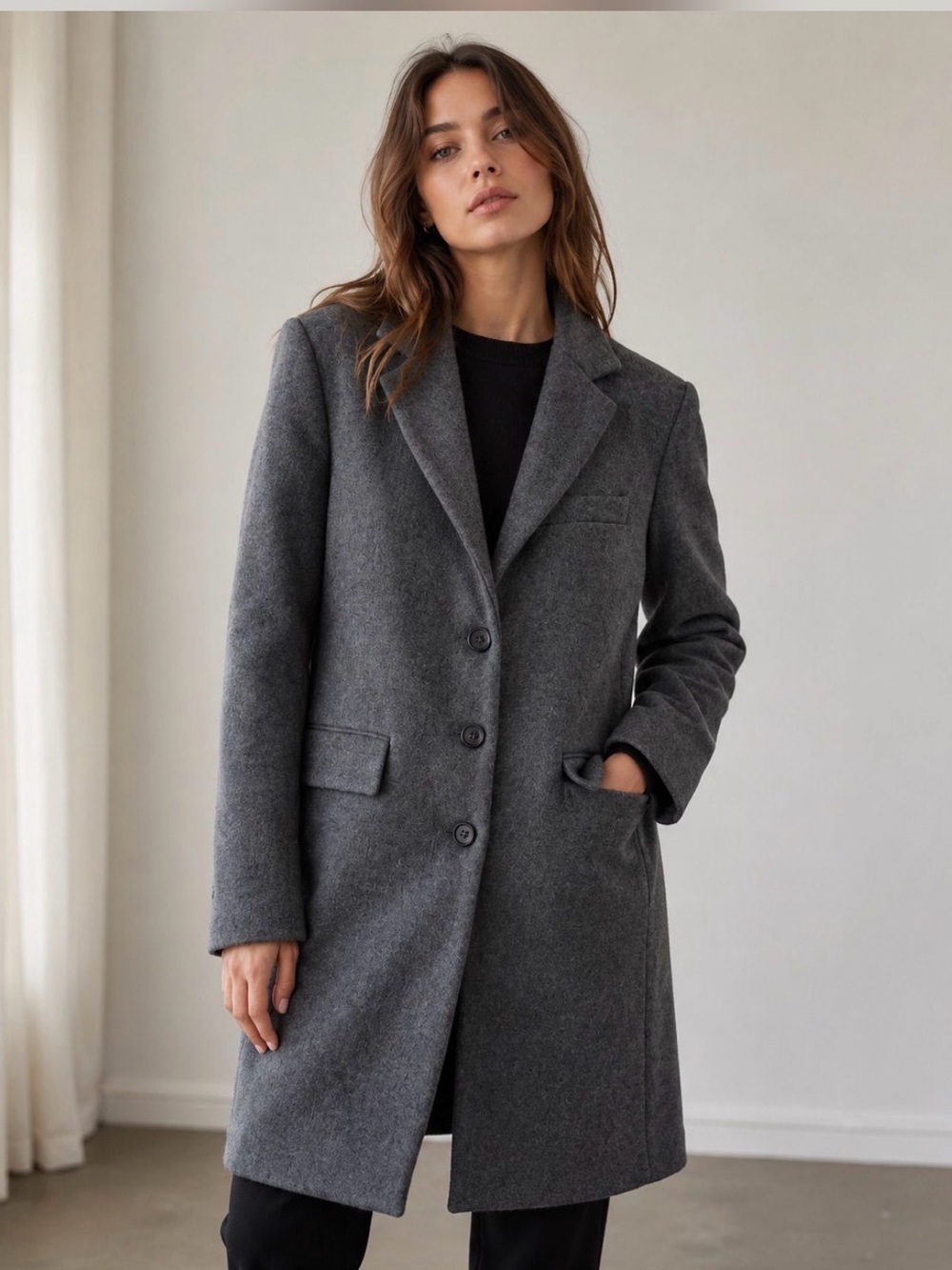 Made in Italy Zara Charcoal Gray Single-Breasted Wool Trench Coat